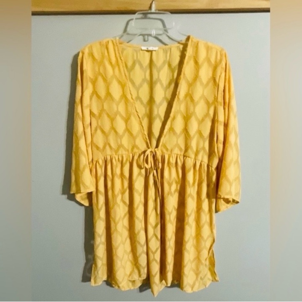 Maurices Yellow Tie-Front Tunic Kimono
